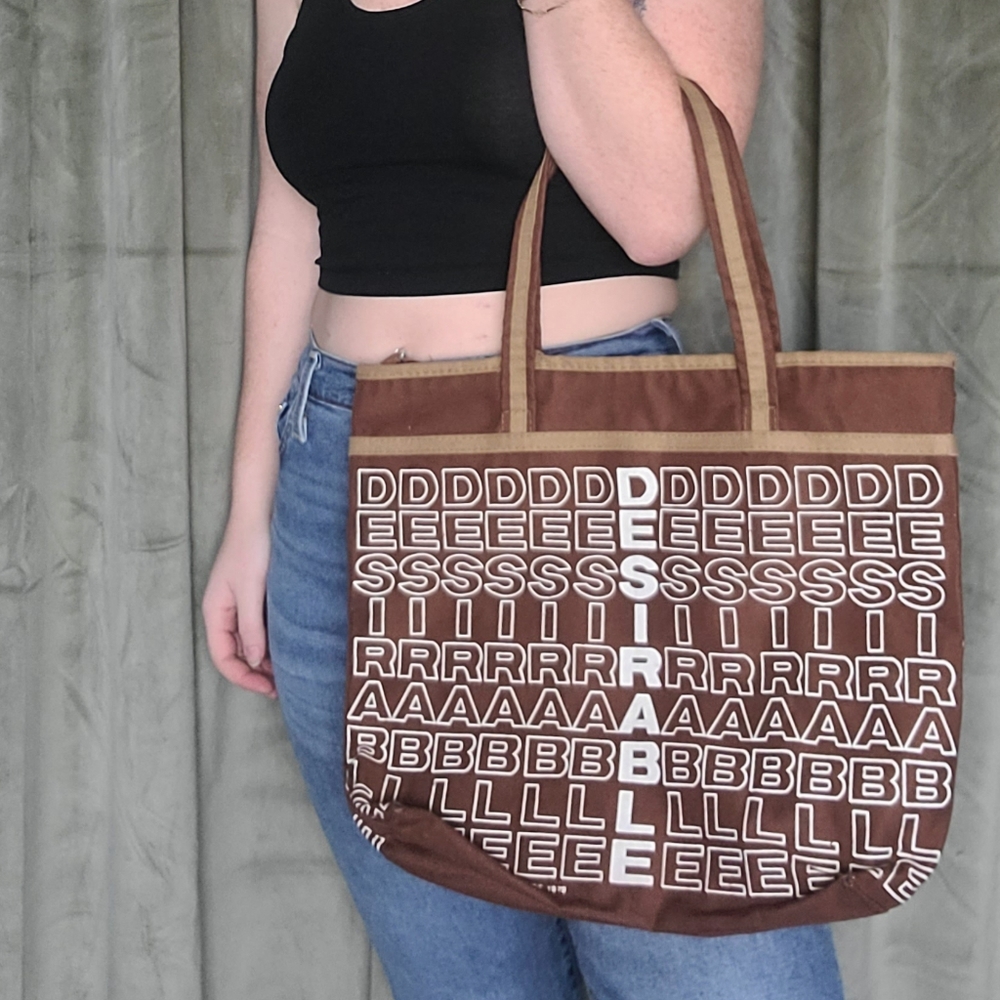 True Vintage 70s Mod Latte Girl Indie Western "Desirable" Brown Canvas Tote Bag